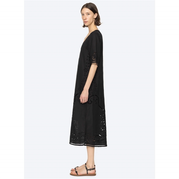 Sea New York Lula Embroidery Midi Kjole, Sort 